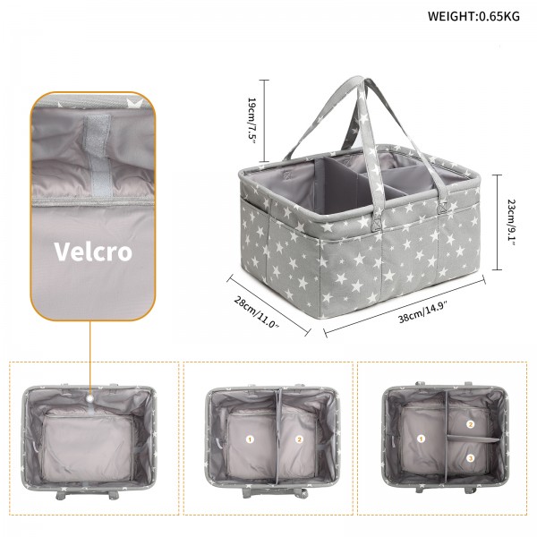 EB2048 - Kono Baby Nappy Caddy Organiser With Storage - Star Print Grey